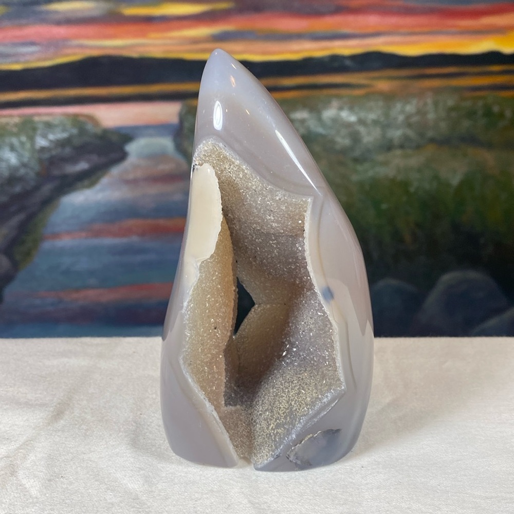 Agate Freeform Flame With Druzy